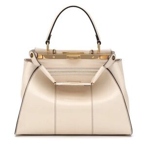 FENDI Agnello Old Shine Medium Peekaboo Iconic Satchel Camelia Gold H/W NO STRAP